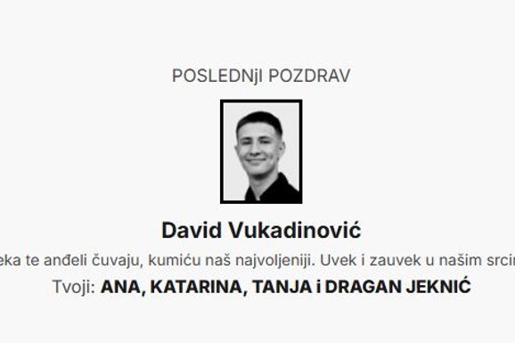 NAJTUŽNIJA ČITULJA U SRBIJI Prijatelji se oprostili od Davida (17) koji se sa devojkom UGUŠIO U AUTOMOBILU: „Kumiću naš najvoljeniji“