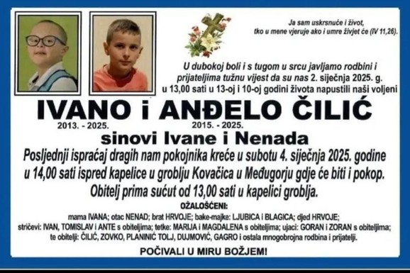 (FOTO) TUGA DO NEBA Dan žalosti u Čitluku zbog pogibije braće Ivana (12) i Anđela (10) iz Međugorja