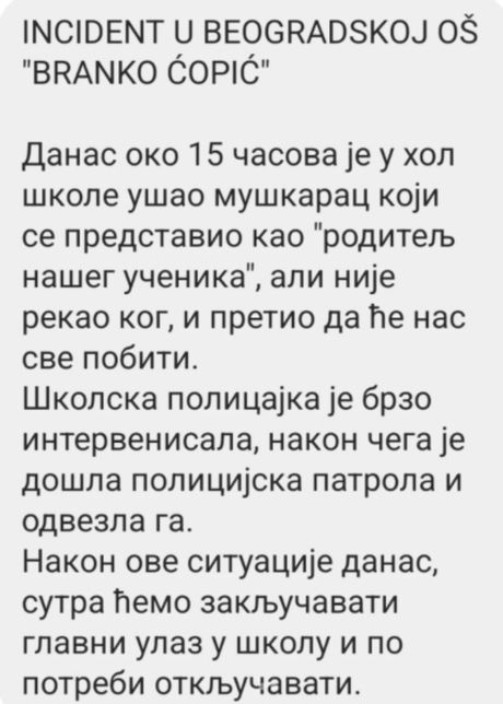 „Pretio da će nas sve pobiti“ Drama u Rakovici, muškarac upao u školu, direktorka otkrila jezive detalje
